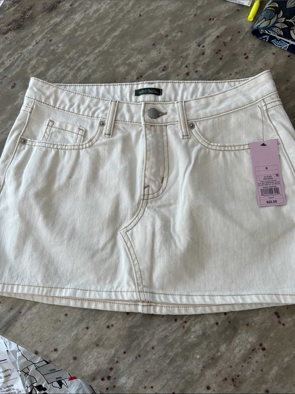 wild fable Off-White Denim Mini Skirt with Back Pocket Detail